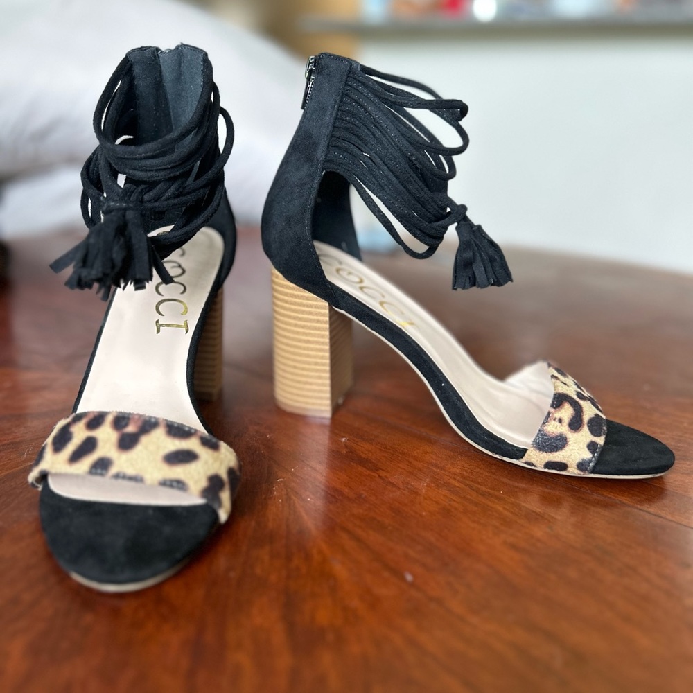 Black and Cheetah Wedge Heels Size 7.5